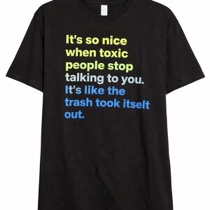 Black Short-Sleeve Graphic Tee with Multicolor Text